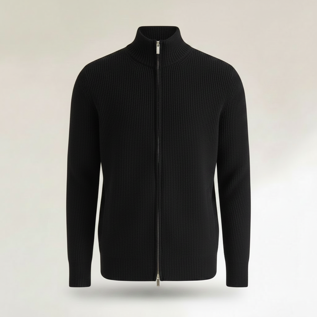 Men's Slim Fit Zip Cardigan | Stylish Ribbed Knit Sweater