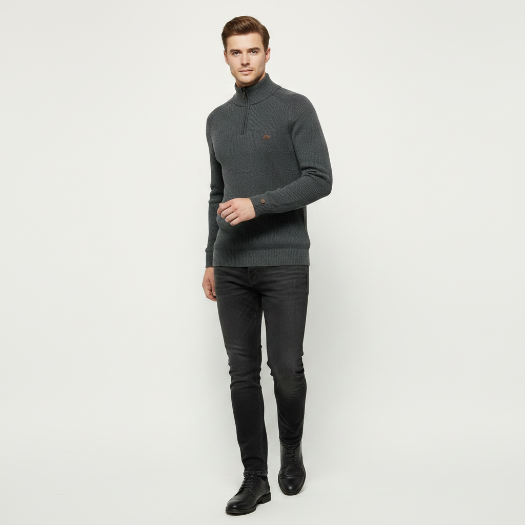 Men's Knitted Jumper | Half-Zip Slim Fit Sweater