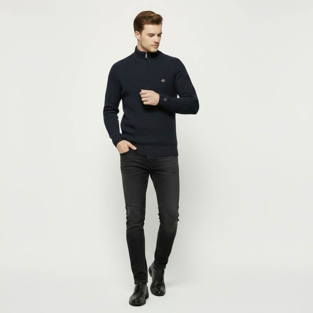 Men's Knitted Jumper | Half-Zip Slim Fit Sweater