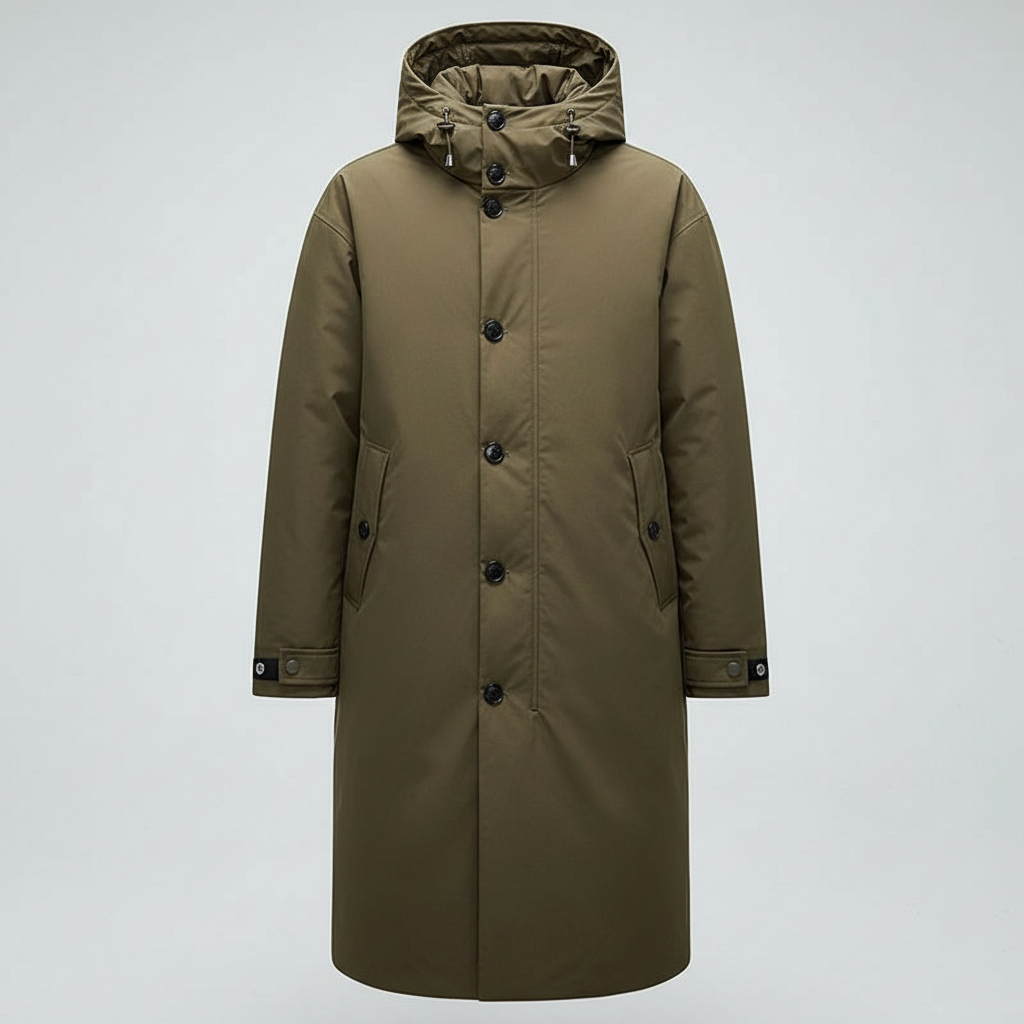 Men's Long Waterproof Puffer Coat | Stylish Trench Jacket