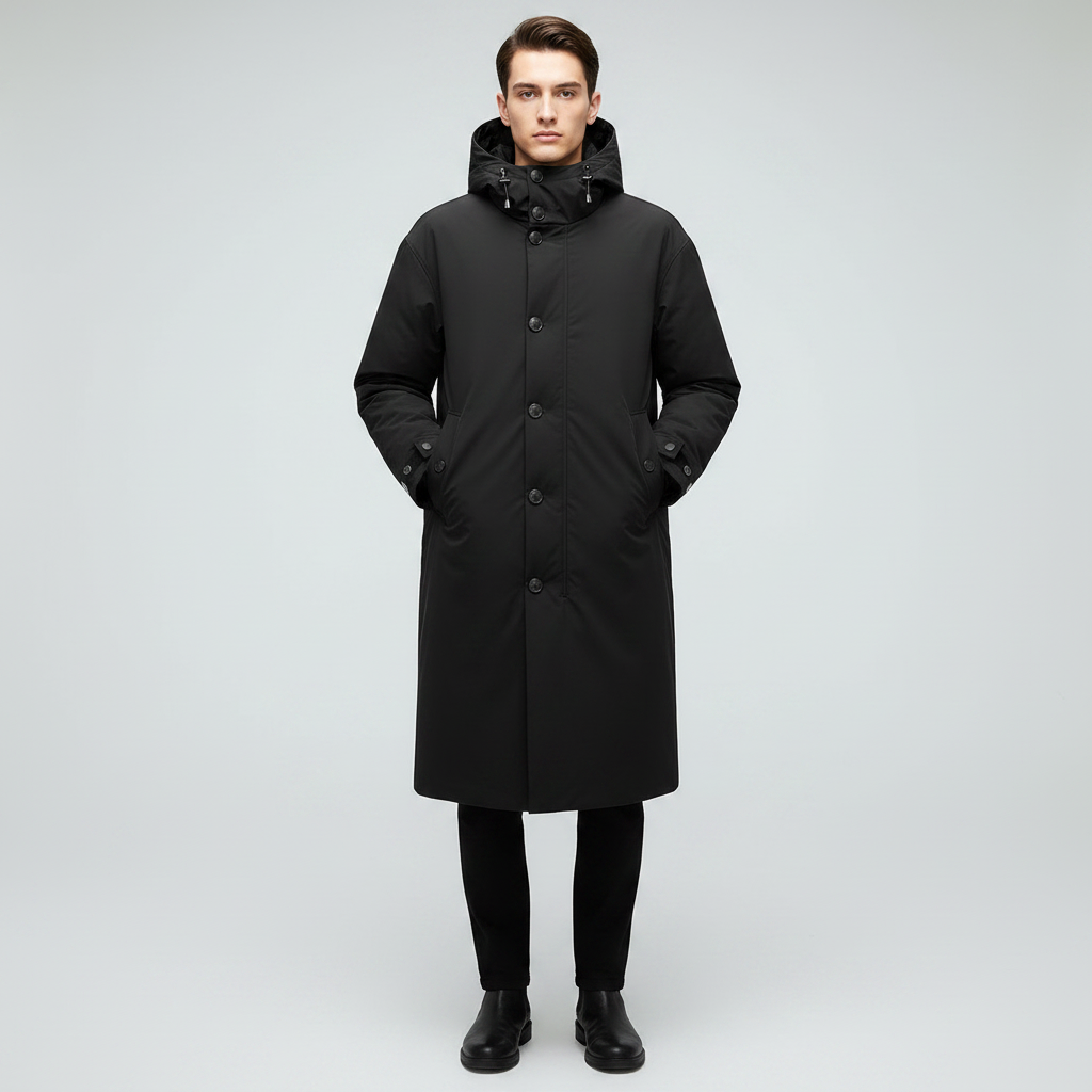 Men's Long Waterproof Puffer Coat | Stylish Trench Jacket