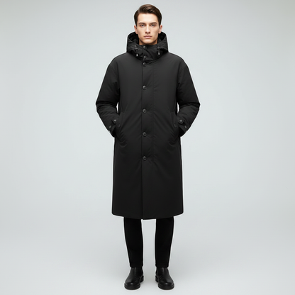 Men's Long Waterproof Puffer Coat | Stylish Trench Jacket