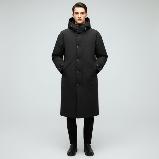Men's Long Waterproof Puffer Coat | Stylish Trench Jacket