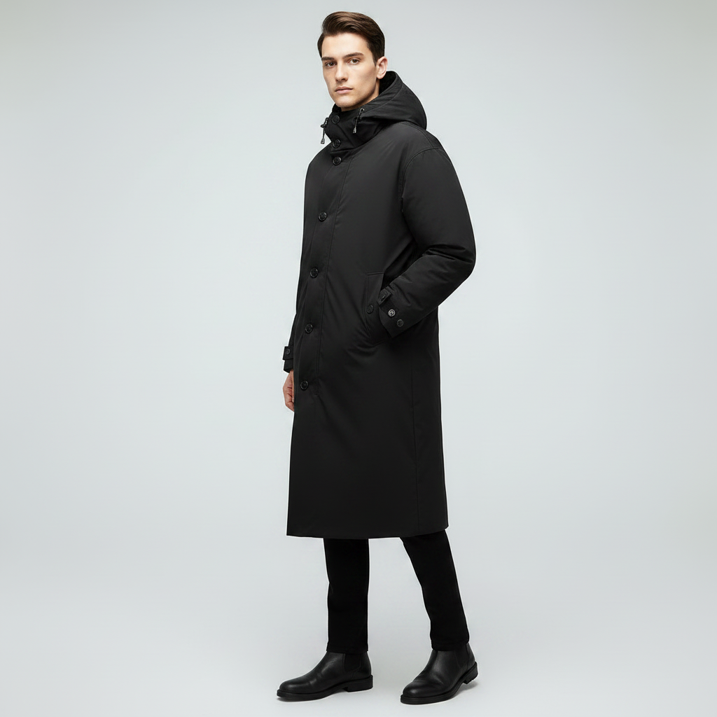 Men's Long Waterproof Puffer Coat | Stylish Trench Jacket