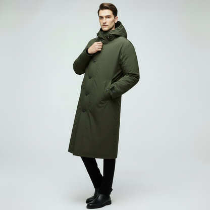 Men's Long Waterproof Puffer Coat | Stylish Trench Jacket
