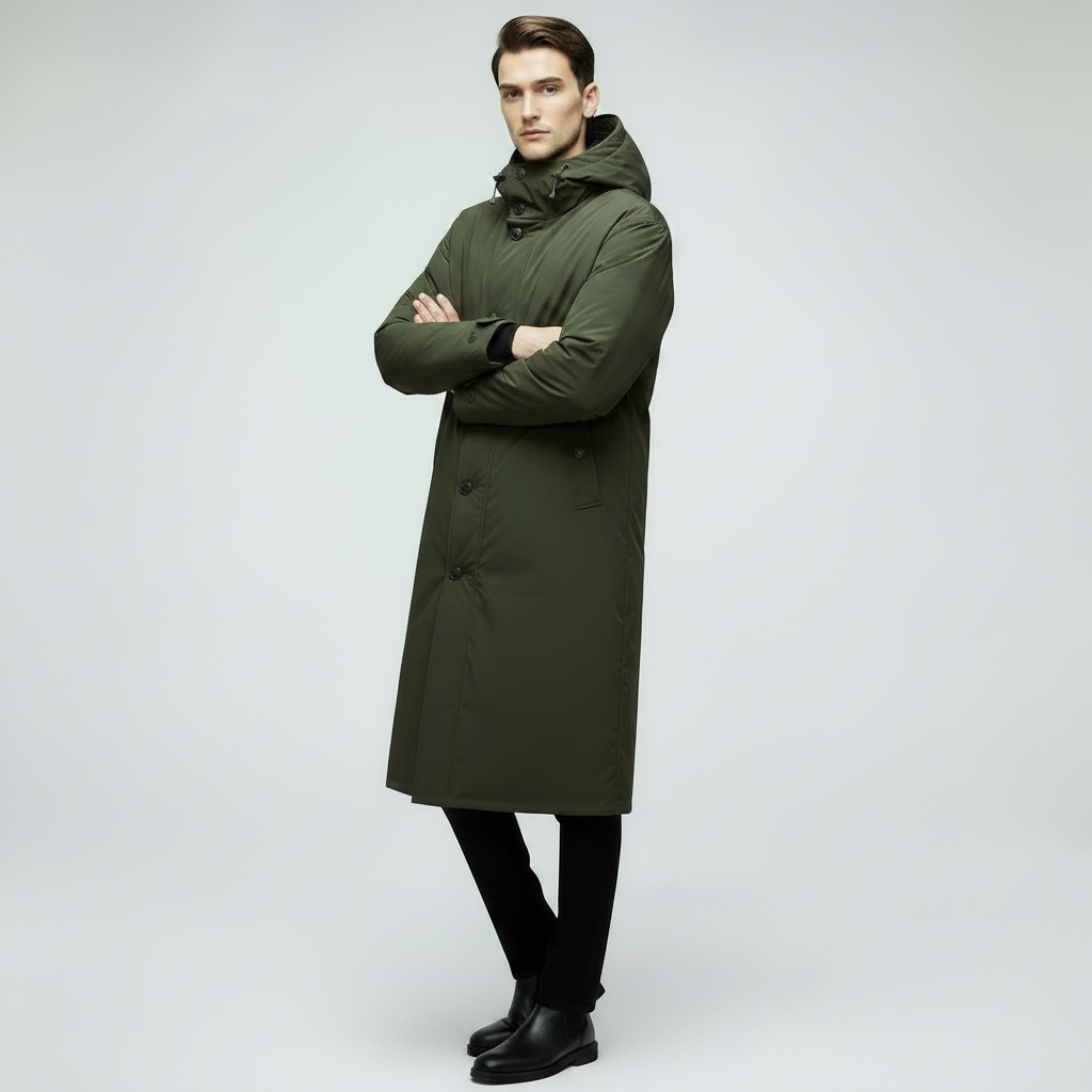 Men's Long Waterproof Puffer Coat | Stylish Trench Jacket