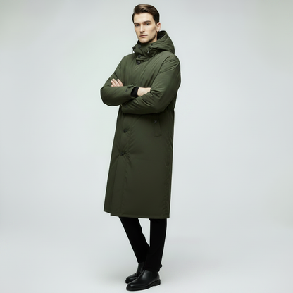Men's Long Waterproof Puffer Coat | Stylish Trench Jacket