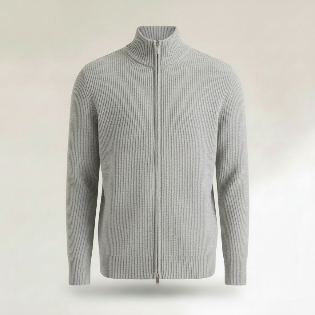 Men's Slim Fit Zip Cardigan | Stylish Ribbed Knit Sweater