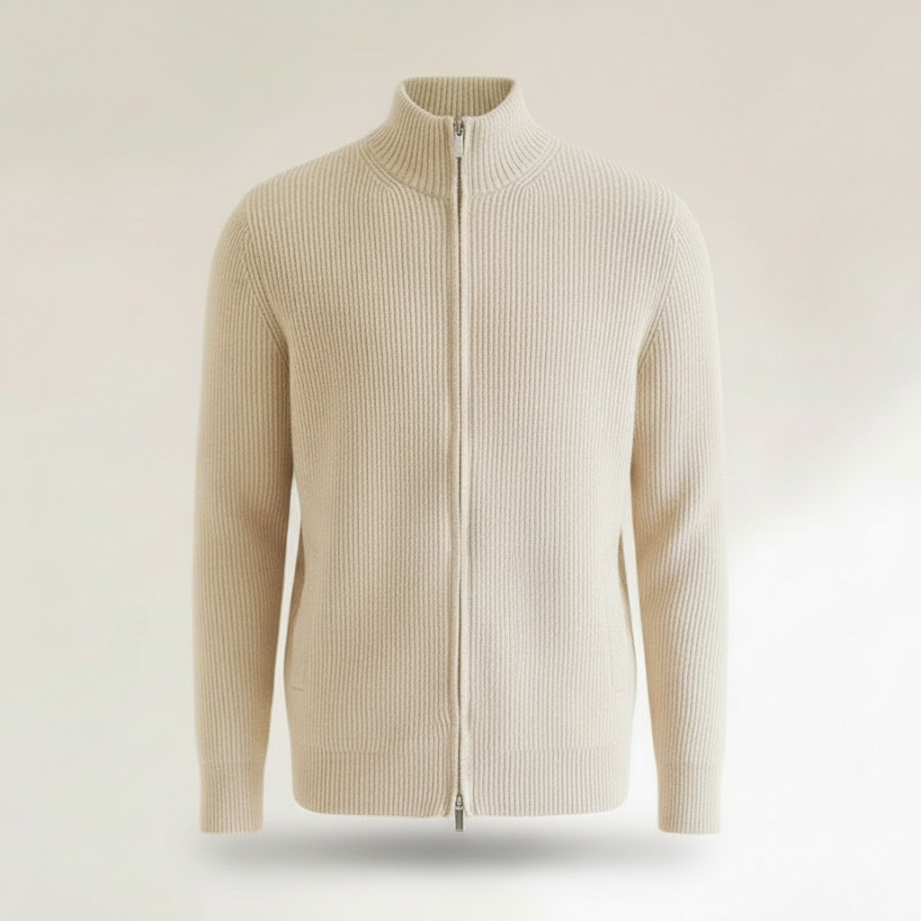 Men's Slim Fit Zip Cardigan | Stylish Ribbed Knit Sweater
