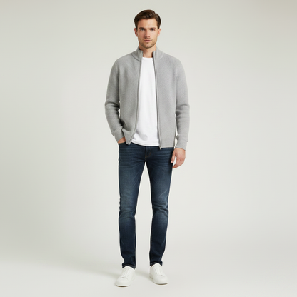 Men's Slim Fit Zip Cardigan | Stylish Ribbed Knit Sweater