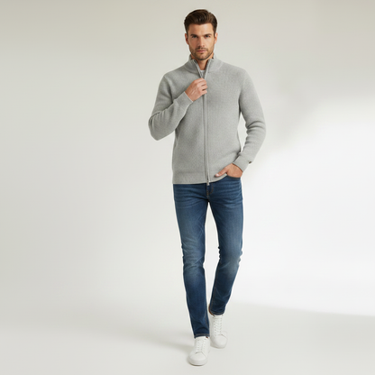 Men's Slim Fit Zip Cardigan | Stylish Ribbed Knit Sweater