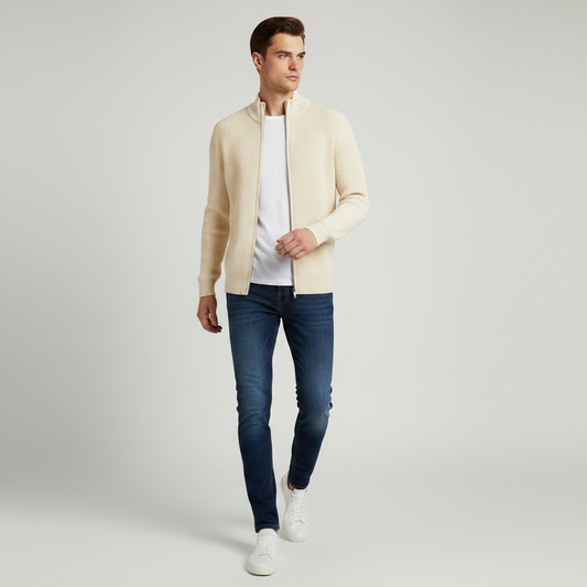 Men's Slim Fit Zip Cardigan | Stylish Ribbed Knit Sweater